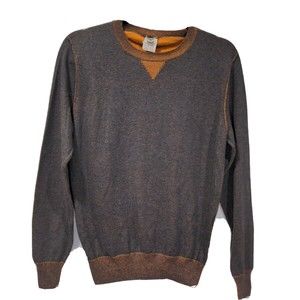 H953 Mens Size XS 100% Cotton Sweater Made In Italy Gray Orange Pullover Knit